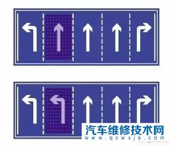 "交通标志牌"显示:道路为五车道,且靠左侧二个车道标识为,一个调头