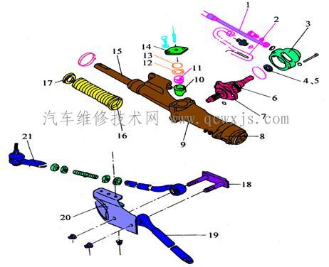 动力转向器从车上拆卸步骤及零部件分解图