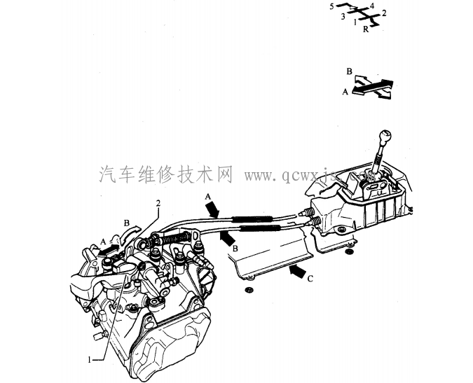 【手动变速器换档操纵装置拆卸、安装、修理】图2