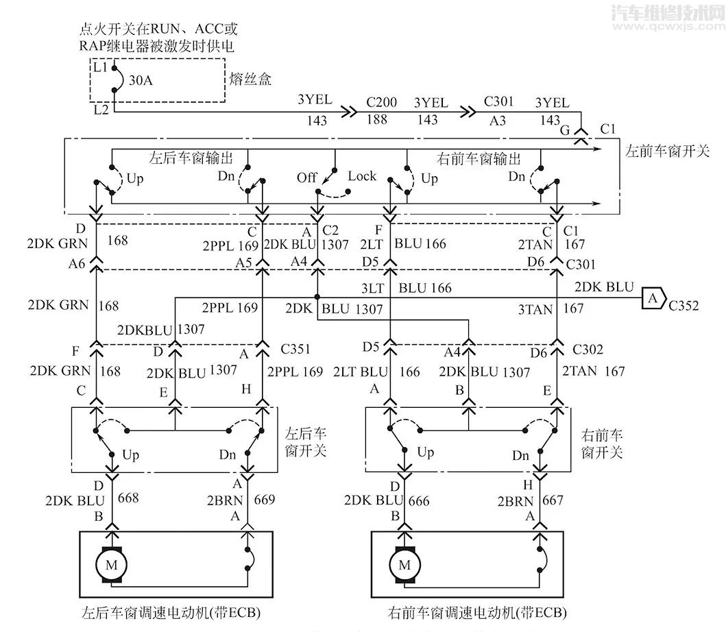 上海别克轿车电动车窗故障分析与诊断流程