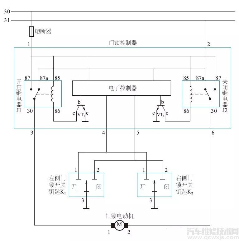 中控门锁典型电路的工作原理、识读方法