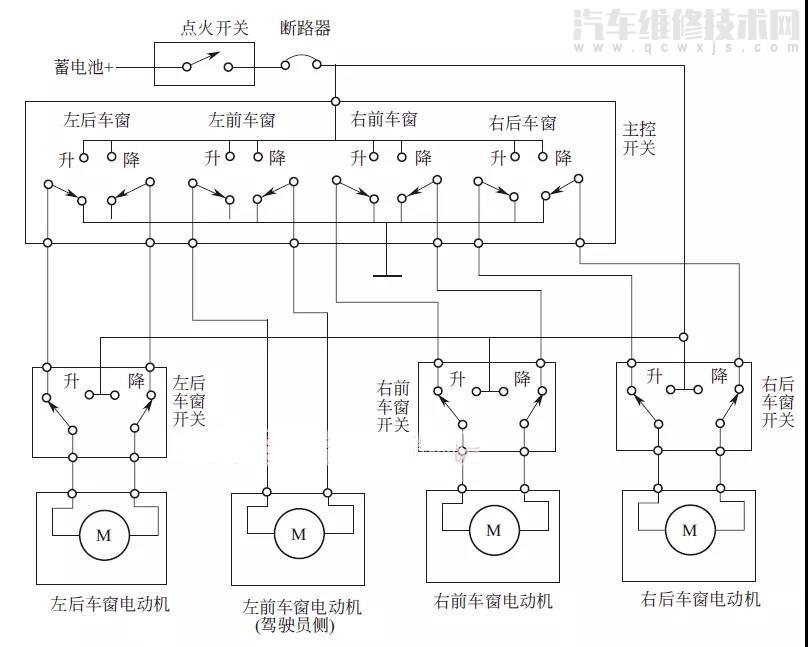 电动车窗电路图原理图（图解）